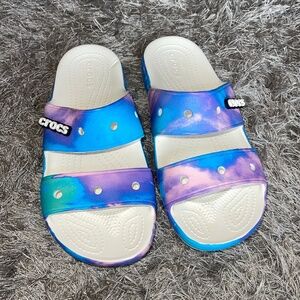 Women’s Crocs Slides / Sandals Blue and Purple Marble Size 8
